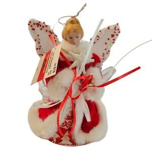 Vintage Christmas Tree Topper Angel Red White Accents Porcelain Kirkland